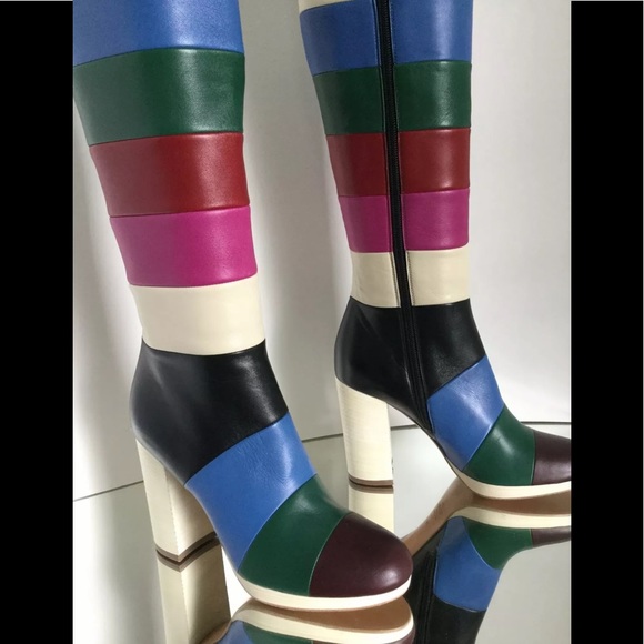 Valentino Garavani Bo Y Ch Striped Leather Boots - Picture 4 of 12